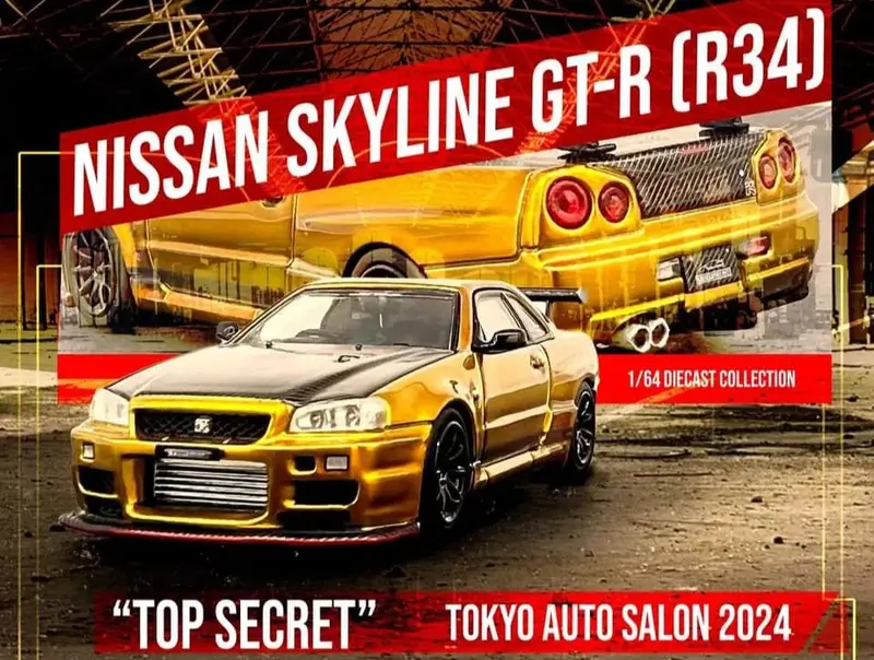 1:64 Nissan Skyline Gt-R (R34) Top Secret -- Tokyo Auto Salon Gold -- Inno64 1
