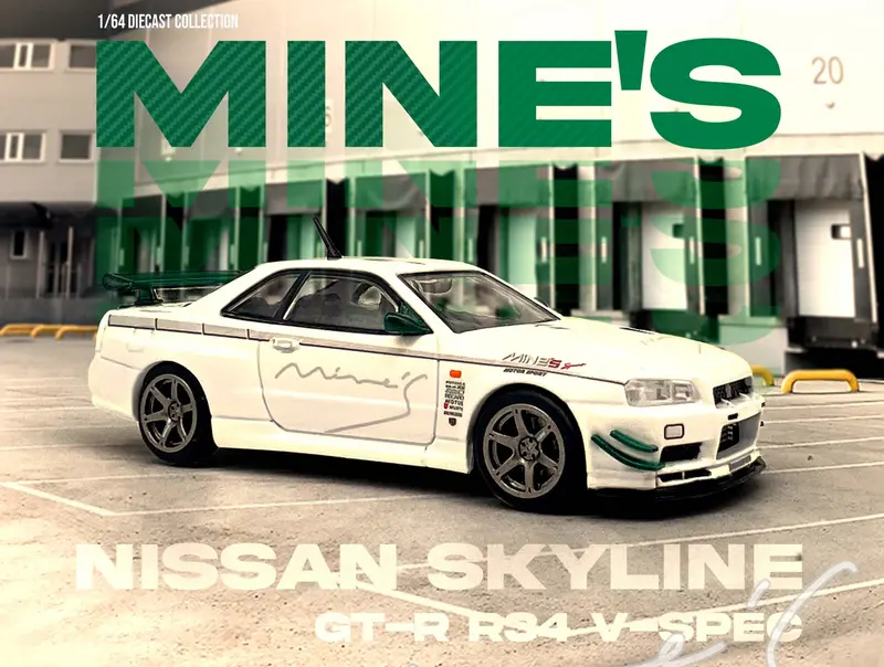 1:64 Nissan Skyline Gt-R (R34) V-Spec -- Tuned By "Mine's" - White -- Inno64 1