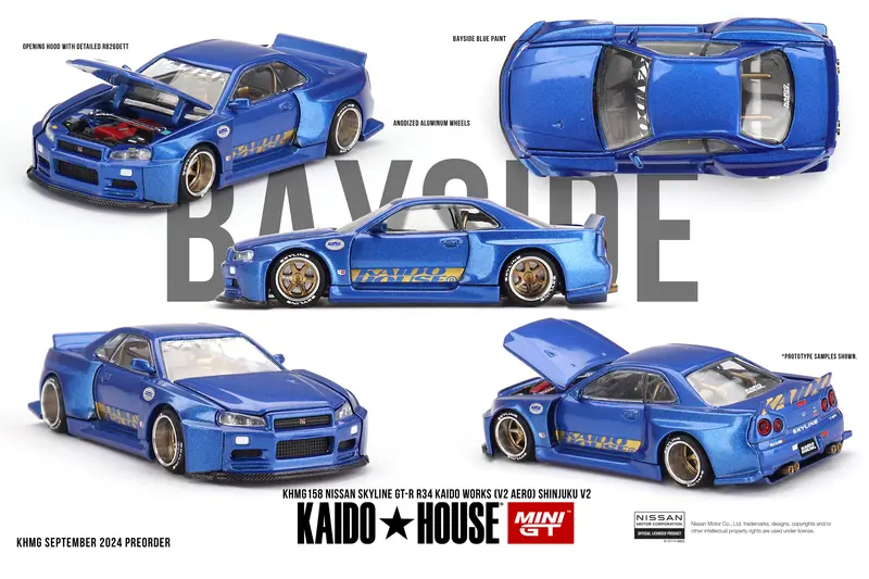 1:64 Nissan Skyline Gt-R R34 Works V2 -- Shinjuku Blue -- Kaido House Khmg158 1