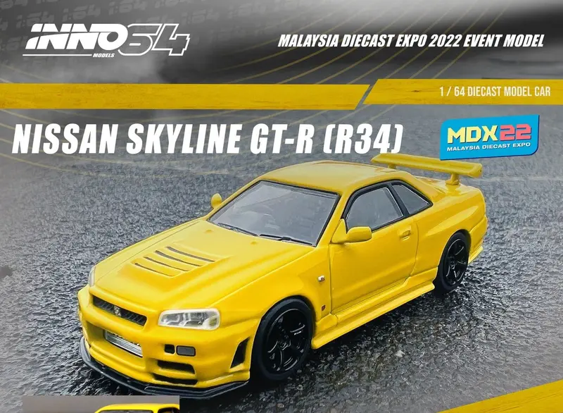 1:64 Nissan Skyline Gt-R (R34) -- Yellow (2022 Malaysia Diecast Expo) -- Inno64 1