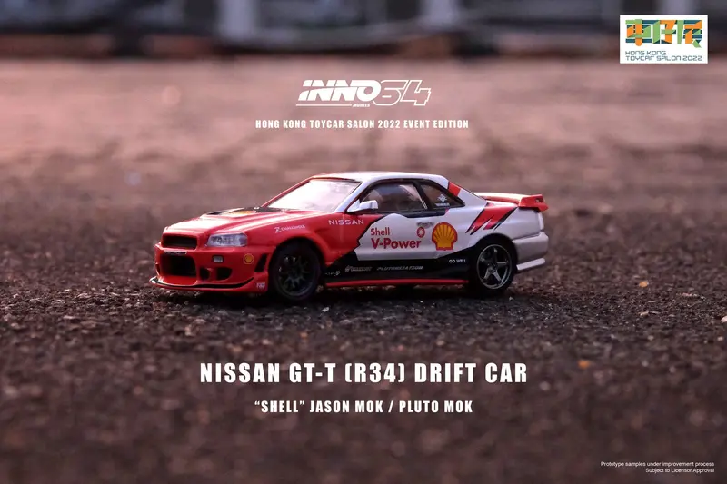 1:64 Nissan Skyline Gt-T (R34) -- Shell Drift Car -- Jason/Pluto Mok -- Inno64 1