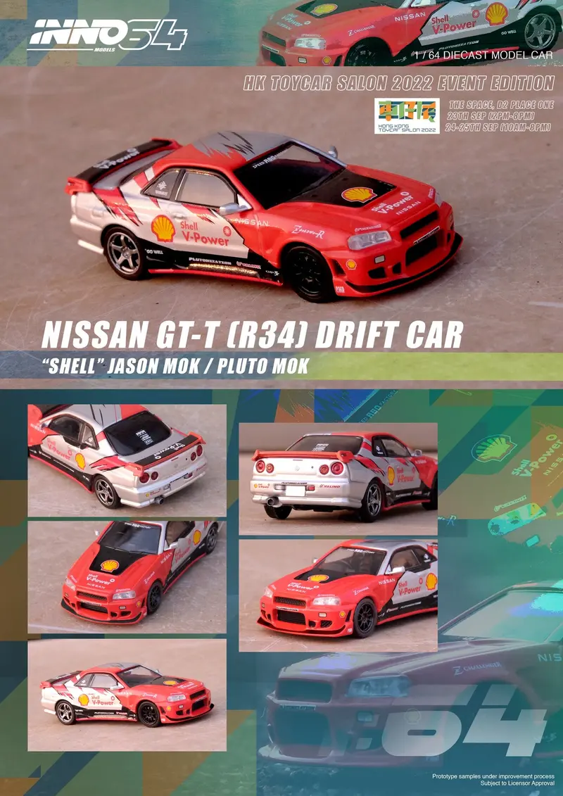 1:64 Nissan Skyline Gt-T (R34) -- Shell Drift Car -- Jason/Pluto Mok -- Inno64 2