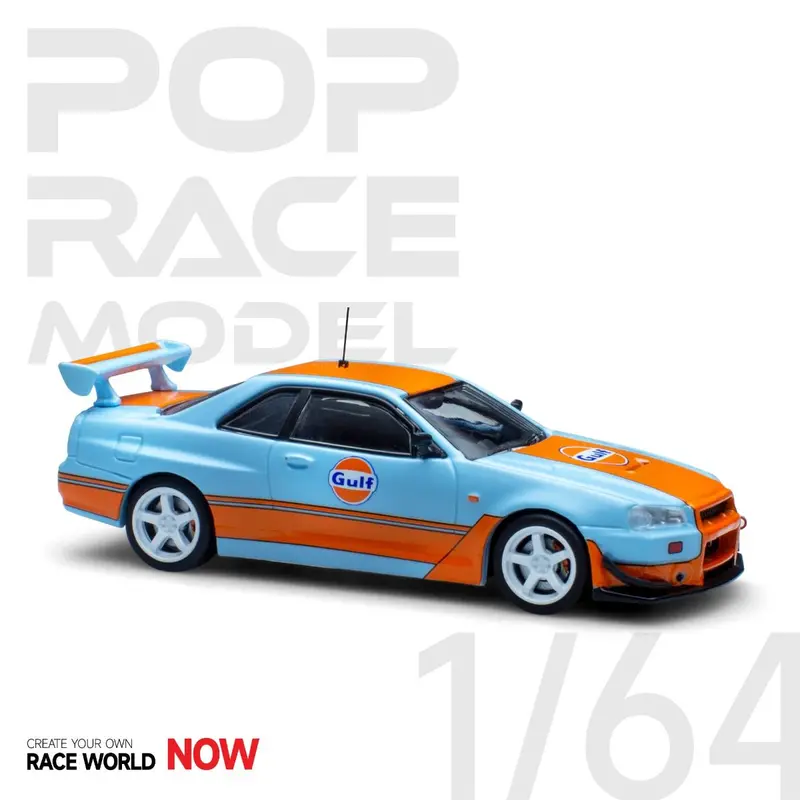 1:64 Nissan Skyline R34 Gt-R -- Gulf Oil Livery -- Pop Race 1