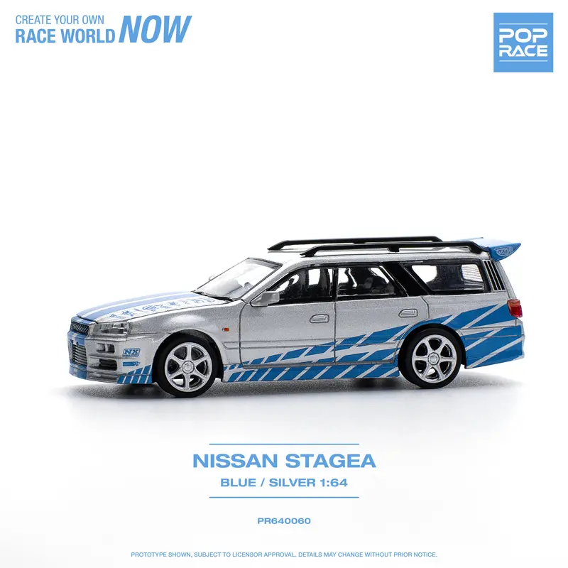 1:64 Nissan Stagea W/R34 Gtr Skyline Front -- Blue/Silver -- Pop Race 1