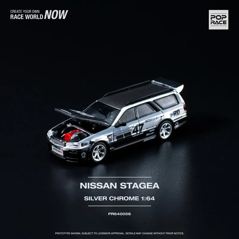 1:64 Nissan Stagea W/R34 Gtr Skyline Front -- Bre Chrome Silver -- Pop Race 1