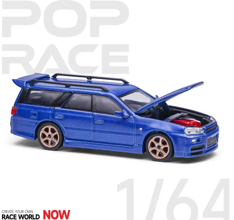 1:64 Nissan Stagea W/R34 Gtr Skyline Front -- Metallic Blue -- Pop Race 1