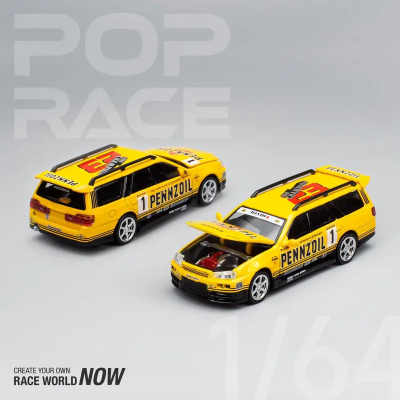 1:64 Nissan Stagea W/R34 Gtr Skyline Front -- Pennzoil -- Pop Race 1
