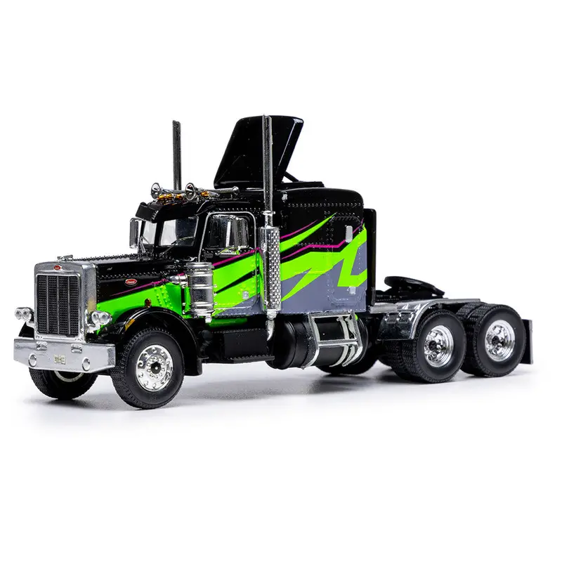 1:64 Peterbilt 359 1973 -- Black / Lime Green With Graphics -- Ixo Models Truck 1