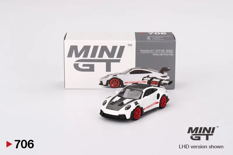 1:64 Porsche 911 (992) Gt3 Rs Weissach -- White W/Pyro Red -- Mini Gt Mgt00706 1