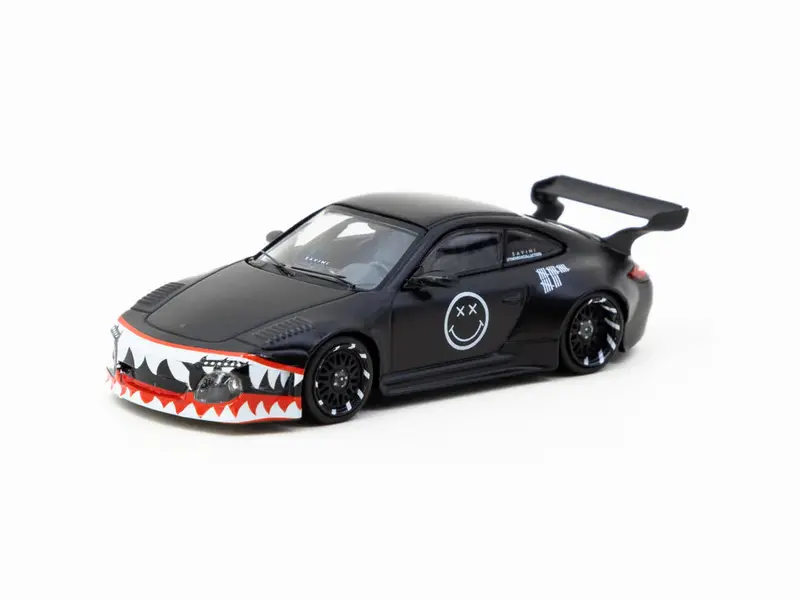 1:64 Porsche 911 (997) Old & New -- Matte Black W/Teeth -- Tarmac Works 1