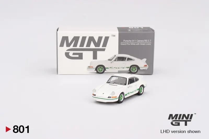 1:64 Porsche 911 Carrera Rs 2.7 -- Grand Prix White W/Green -- Mini Gt Mgt00801 1