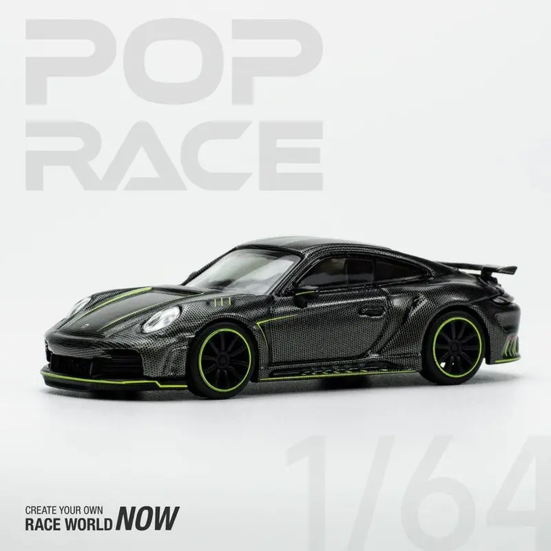 1:64 Porsche 991 (992) Stinger Gtr Carbon Edition -- Carbon W/Green -- Pop Race 1