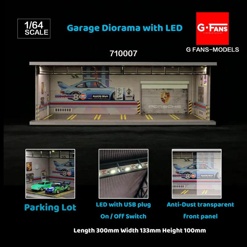 1:64 Porsche Rwb Garage Diorama Display With Leds -- G-Fans 710007 1