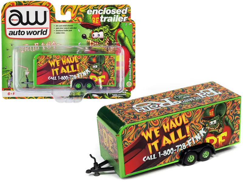 1:64 Rat-Fink: We Haul It All -- 4-Wheel Enclosed Car Trailer -- Auto World 1