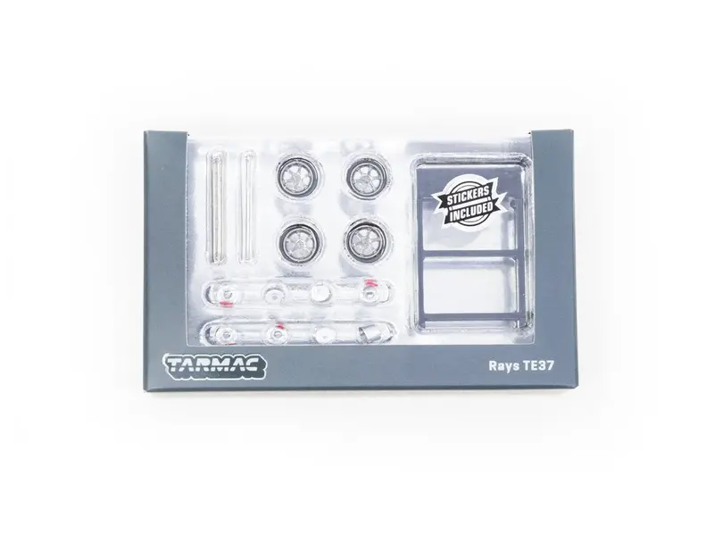 1:64 Rays Te37 Polished W/Wheel Stand & Stickers - Tarmac Works Accessories 1