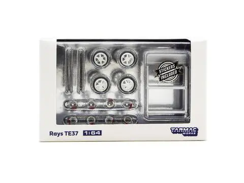 1:64 Rays Te37 White - Comes W/Wheel Stand & Stickers - Tarmac Works Accessories 2
