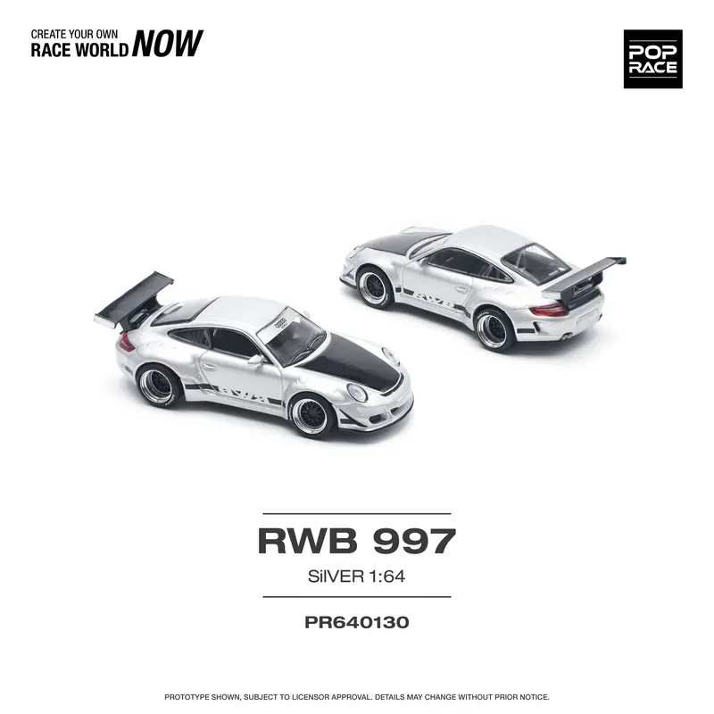 1:64 Rwb 997 -- Silver -- Pop Race Porsche 911 1