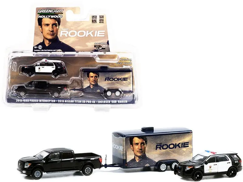 1:64 The Rookie - 2013 Ford Police/2019 Nissan Titan/Car Hauler --  Greenlight 1