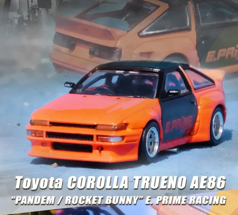 1:64 Toyota Ae86 Levin Pandem Rocket Bunny -- E. Prime Racing Orange -- Inno64 1