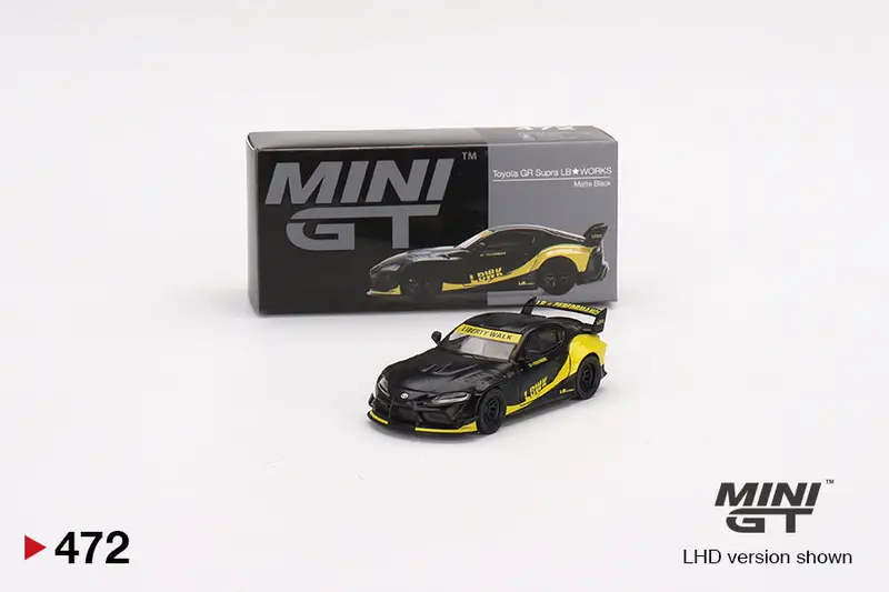 1:64 Toyota Gr Supra Lb-Works -- Matte Black/Yellow -- Mini Gt 1
