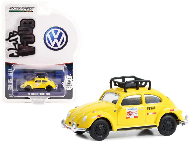 1:64 Volkswagen Classic Beetle -- Taxi "Lima Peru" Yellow W/Roof Rack --  Greenlight 1