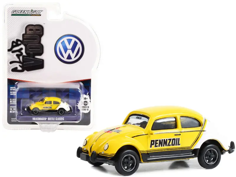 1:64 Volkswagen Classic Beetle -- Yellow / White "Pennzoil Racing" --  Greenlight 1
