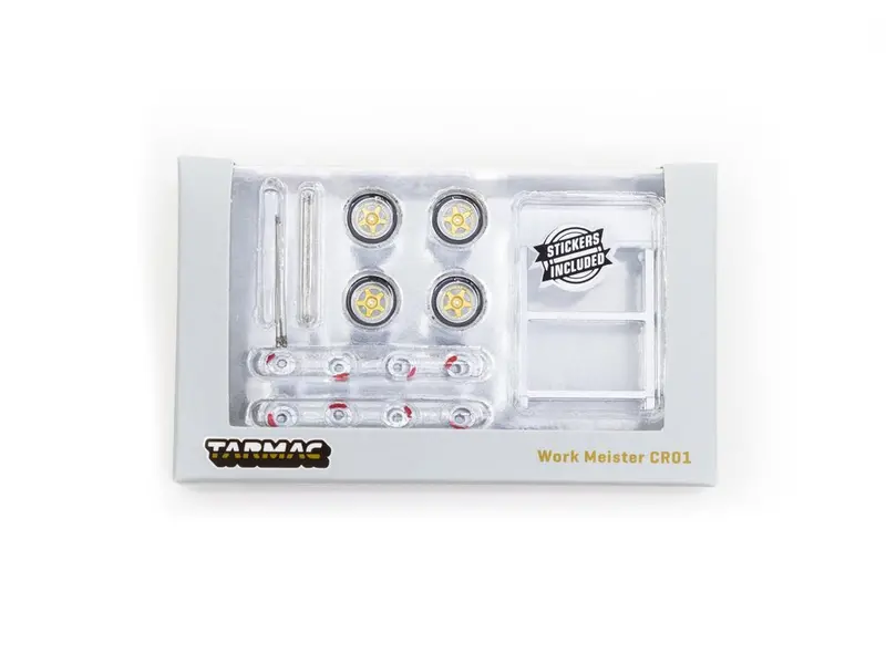 1:64 Work Meister Cr01 Gold W/Wheel Stand & Stickers - Tarmac Works Accessories 1