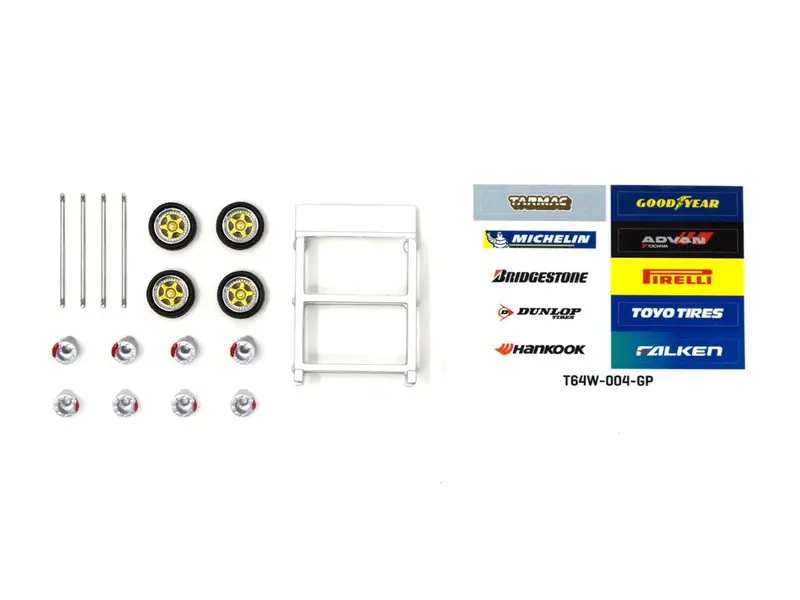 1:64 Work Meister Cr01 Gold W/Wheel Stand & Stickers - Tarmac Works Accessories 2