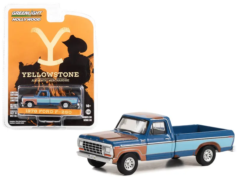 1:64 Yellowstone -- 1978 Ford F-250 Pickup Truck Weathered Blue -- Greenlight 1