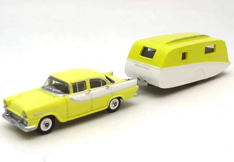 1:87 (Ho) 1960 Holden Fb Sedan W/Caravan -- Yellow/White -- Cooee Classics 1