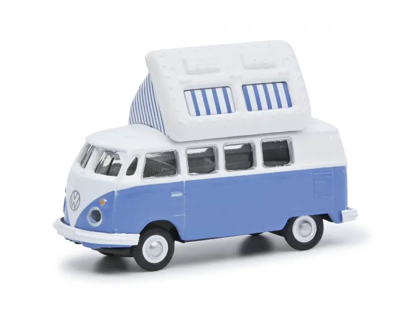 1:87 (Ho) Volkswagen (Vw) T1 Kombi Camping Bus -- Blue/White -- Schuco 1