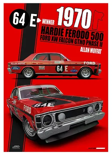 1970 Bathurst Winner Moffat -- Ford Xw Falcon Gtho Phase 2 -- Peter Hughes Print 1