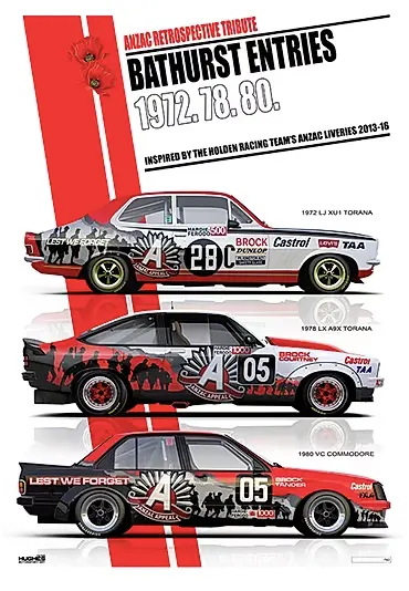 1972,78,80 Anzac Retrospective Print -- Torana, Commodore Hrt -- Peter Hughes 1