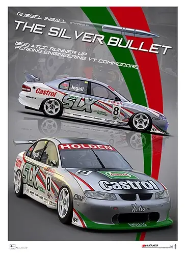 1999 Russel Ingall "Silver Bullet" -- Holden Vt Commodore -- Peter Hughes Print 1