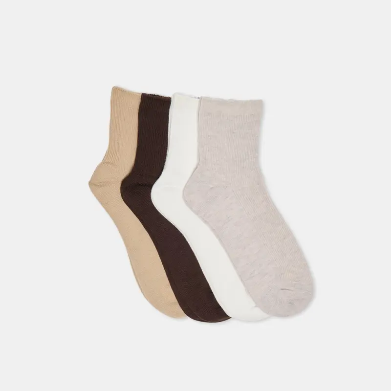 4 Pack Ribbed Anklet Socks Oatmeal Multi 1