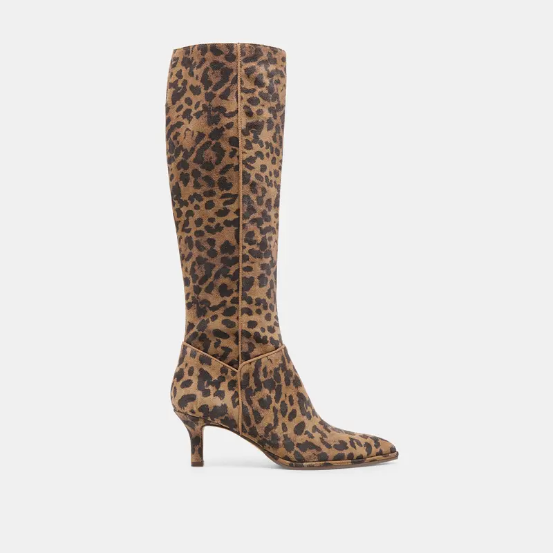 Aldy Wide Calf Boots Brown Leopard Printed Suede 1