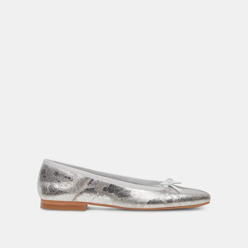 Anisa Wide Ballet Flats Silver Distressed Leather - Re:Vita 1