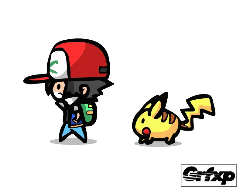 Ash And Pikachu (Chibi Style) Printed Sticker 1