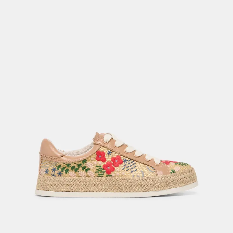 Azalia Sneakers Sand Floral Raffia 1