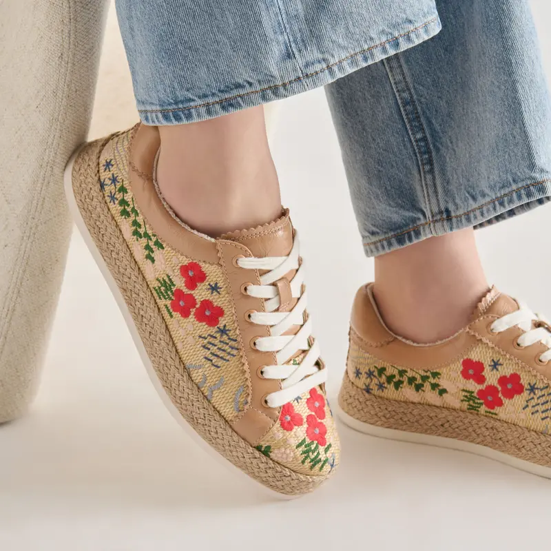 Azalia Sneakers Sand Floral Raffia 4