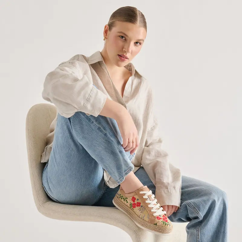 Azalia Sneakers Sand Floral Raffia 6