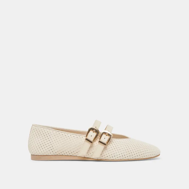 Baylee Ballet Flats Bone Perforated Suede 1