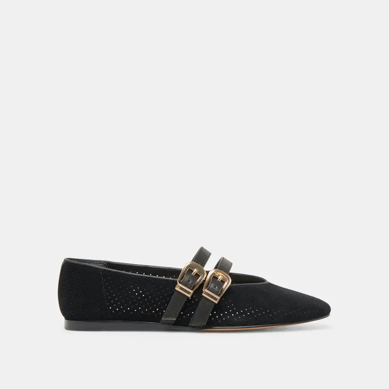 Baylee Ballet Flats Onyx Perforated Suede 1