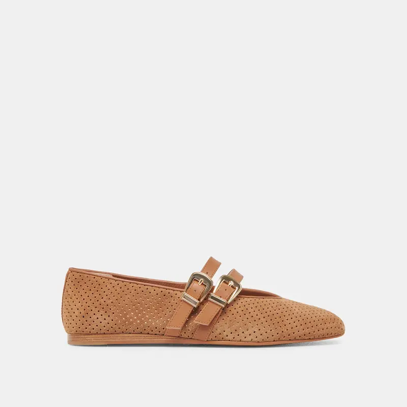 Baylee Ballet Flats Pecan Perforated Suede 1