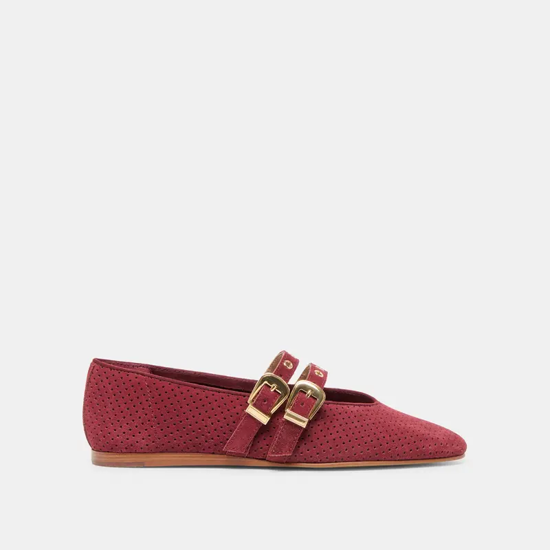 Baylee Grommet Ballet Flats Oxblood Perforated Suede 1