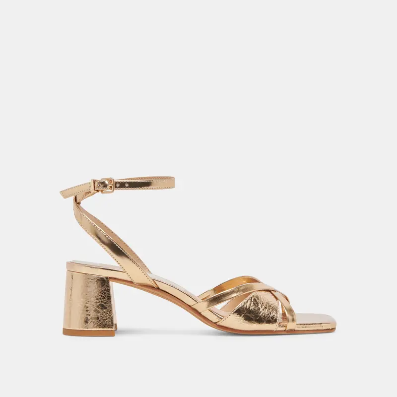 Blakly Heels Gold Distressed Leather - Re:Vita 1