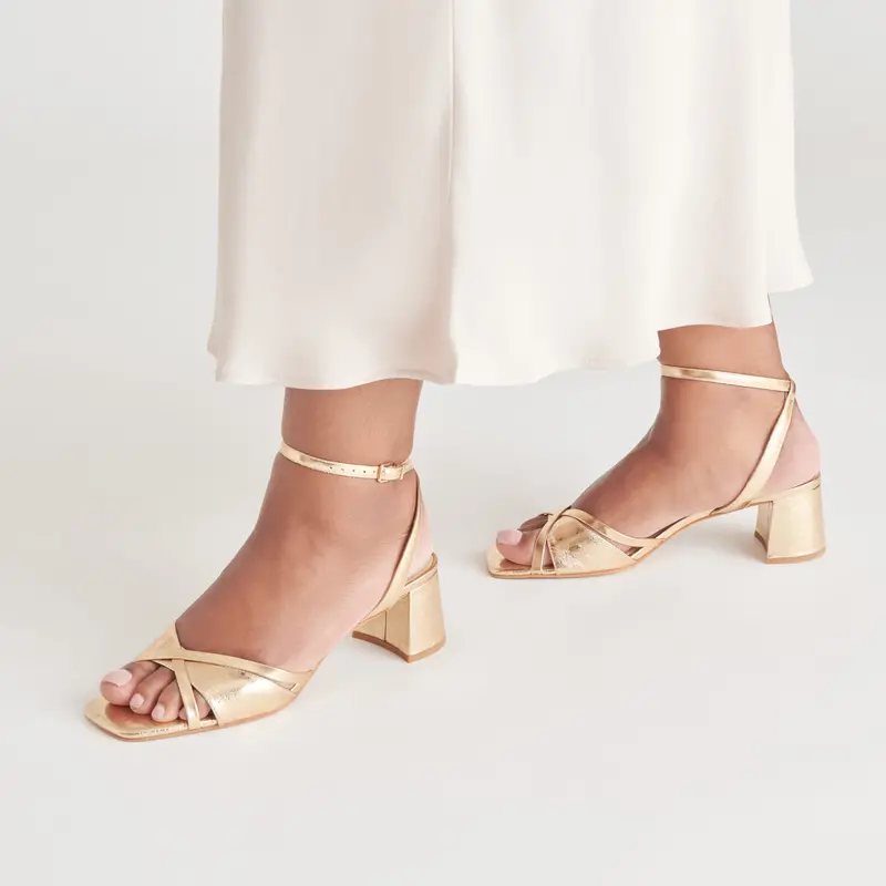 Blakly Heels Gold Distressed Leather - Re:Vita 2