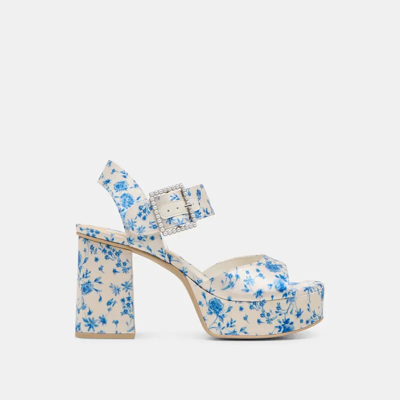 Bobby Pearl Heels Blue Floral Satin 1