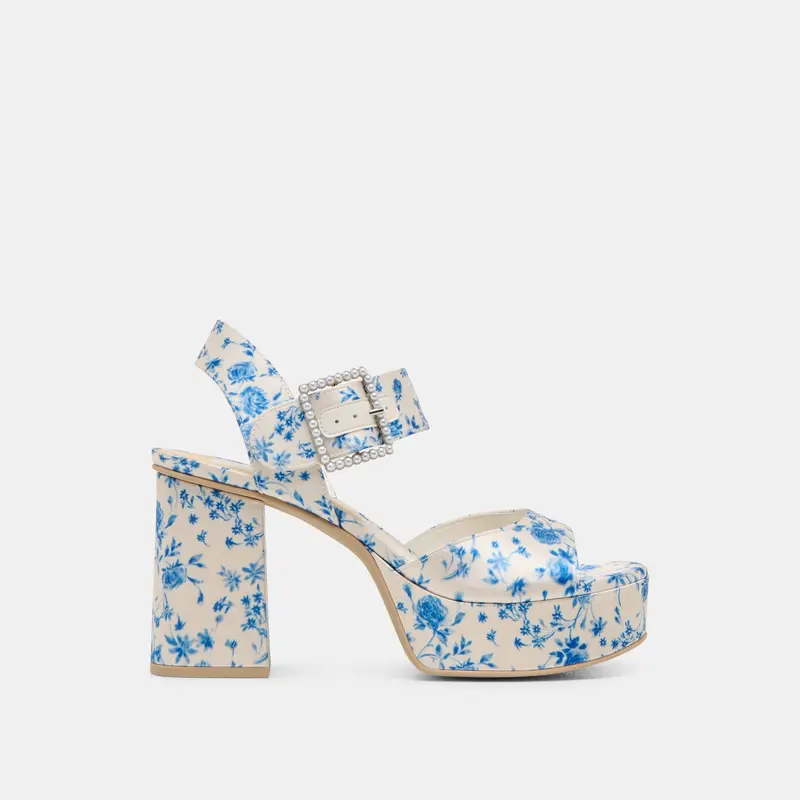 Bobby Pearl Heels Blue Floral Satin - Re:Vita 1
