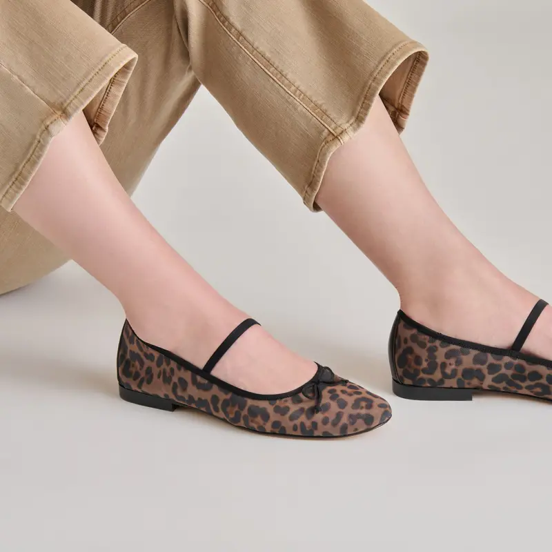 Cadel Ballet Flats Dk Leopard Mesh 6